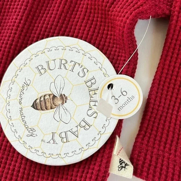 NWT BURTS BEES BABY 100% Organic Cotton Red Waffle Long Sleeve Ruffle Dress - Picture 2 of 6